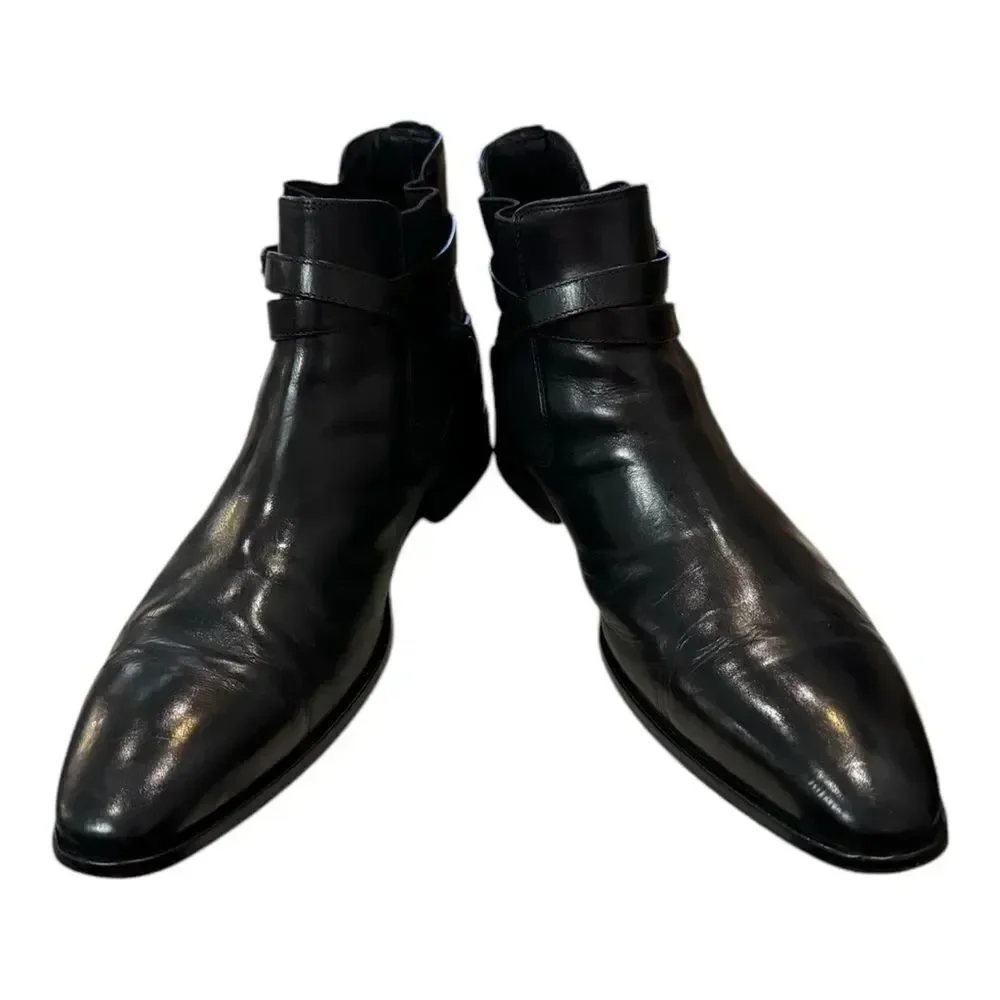Hugo Boss Men's Black Leather Slip-on Motorcycle Boots 8